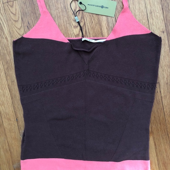 NWT MAX STUDIO Brown W/Straps Knit Top V-neck S - Picture 1 of 6